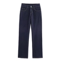 Jean en denim bleu foncé classique avec coupe droite et surpiqûres jaunes contrastées - XS / Pantalons