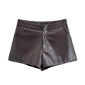 Dames short van donker koffiebruin PU-leer met hoge taille en zijzakken, stijlvolle pasvorm - XS / Leren Shorts / Donkerbruin