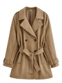Dames trenchcoat van camel imitatieleer met dubbele knopenrij en een verstelbare tailleriem - XS / Khaki