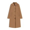 Close-up of classic lapel and single-breasted buttons on khaki mid-length trench coat - S / Tops / Tan