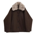 Cappotto oversize marrone scuro con collo staccabile in ecopelliccia grigio chiaro - XS / Marrone