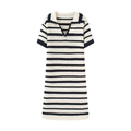 Robe polo en maille à rayures de style français avec texture crochet blanc et bleu - S / Rayures Bleu Marine Et Blanc Riz