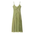 Abito sottoveste verde erba con scollo a V e volant asimmetrici in stile minimalista francese - S / Verde Erba