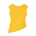 Dettaglio di top giallo smanicato in maglia a coste con arricciatura e orlo asimmetrico - S / Giallo Oro