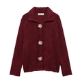 Cardigan en maille bordeaux élégant pour femmes avec boutons dorés en forme de fleur - S / Bordeaux