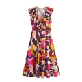 Mouwloze zomerjurk met V-hals, abstracte print, ruches en een ceintuur erbij - XS / Gedrukt