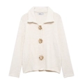 Gilet en maille crème pour femme avec boutons floraux dorés et aspect texturé - S / Poche zippée