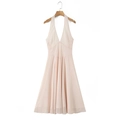 Robe dos nu rose clair élégante à col en V et coupe ajustée pour femme en été - S / Rose Clair