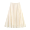 Elegante falda midi de malla plisada beige con cintura alta elástica y silueta de línea A - S / Beige