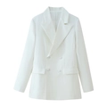 White double-breasted blazer for women with classic wide lapels and flap pockets - S / White Jacket