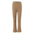 Dettaglio dei pantaloni in maglia color cammello a zampa con vita elastica e bordi a volant - Taglia S / Pantaloni e gonne