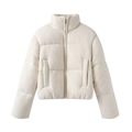 Damen Stehkragen Winterjacke in Cremeweiß aus stilvollem strukturiertem Strickgewebe - XS / Aprikose