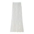 Elegant white floral lace high waist long skirt with delicate mesh texture details - S / White Skirt
