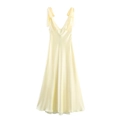 Elegantes hellgelbes Satin-Slipkleid mit tiefem V-Ausschnitt und Bindeträgern auf weißem Grund - XS / Hellgelb