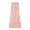 Jupe longue élégante en dentelle rose clair avec broderies florales et taille lisse - Jupe Rose