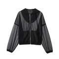 Women's black sheer organza hooded jacket with silver zipper and elastic cuffs - XS / Black