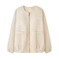 Cream women's round neck zip-up jacket featuring elegant rhinestone embellishments - XS / Beige