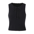 Chaleco de punto negro sin mangas con cuello de lazo y textura acanalada - S / Top Negro