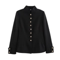 Dames blazer in zwart met opstaande kraag en decoratieve goudkleurige knopen op wit - XS / Marineblauw