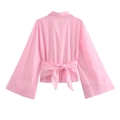 Roze shirt met lange mouwen, dubbele revers en strikdetail op de rug - XS / Roze