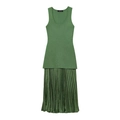 Detail of dark green sleeveless knit bodice and pleated skirt patchwork design - S / Green