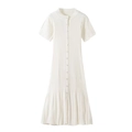 Abito midi in maglia beige a maniche corte con bottoni e trama a coste verticali - S / Bianco