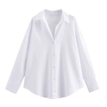 Detalle de camisa blanca de manga larga con cuello de solapa y cierre de botones frontal - XS / Tops / Blanco