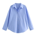 Camisa de mujer 2025 verano azul claro suelta de manga larga con cuello abotonado casual - XS / Azul