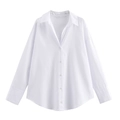 Camisa blanca minimalista de manga larga con cuello clásico y dobladillo redondeado - XS / Blanco