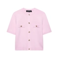 Elegante lichtroze gebreide cardigan met korte mouwen en gouden knopen - XS / Roze