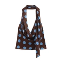 Top allacciato al collo a pois marrone e azzurro per moda estiva donna elegante - XS / Top allacciato al collo