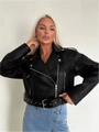 Damen Bikerjacke aus schwarzem PU-Leder mit verstellbarem Gürtel und Silber-Zippern - XS / Schwarz