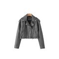 Damen Vintage Kunstlederjacke in Schwarz mit asymmetrischem Reißverschluss und Revers - S / Grau