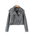 Distressed dark grey PU leather biker jacket with vintage finish and metal hardware - S / Gray