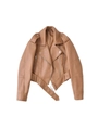 Kurze Motorradjacke aus Kunstleder in Camel mit Metallreißverschlüssen und Hüftgürtel - S / Hellbraun