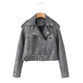 Giacca da motociclista vintage in ecopelle grigia da donna con revers e cintura - S / Grigio