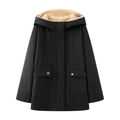 Women's black winter parka coat with warm sherpa lining and large flap pockets - S / Black