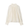Elegante blusa de satén plisado en color crema con cuello alto y brillo de seda suave - XS / Blanco