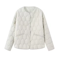 Chic beige quilted jacket for women with hexagonal patterns and snap buttons - XS / White