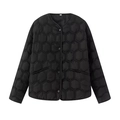 Women's black quilted jacket with hexagonal patterns and snap buttons on a white background - XS / Black
