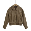 Chaqueta motera vintage marrón en antelina con bolsillos de solapa y dobladillo elástico - S / Verde oliva