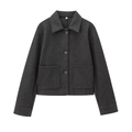 Short minimalist dark grey wool jacket for women featuring front pockets and button closure - XS / Gray