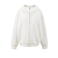 Oversized white zip-up hoodie with front kangaroo pockets and ribbed cuffs in minimalist style - S / White
