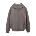 Women's minimalist solid color zip-up hoodie with dropped shoulders and oversized fit - S / Dark Gray