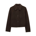 Women's dark brown short wool jacket with flap pockets and single-breasted buttons - Brown
