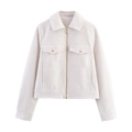 Kurze beige Jacke mit Reißverschluss, Reverskragen und Pattentaschen mit Goldknöpfen - XS / Weiß