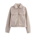 Damen Kurzjacke aus Wollmischung in Beige mit Reißverschluss und zwei Brusttaschen - XS / Beige