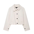 Short cream trench coat with lapel collar and single-breasted black buttons for women - XS / Apricot