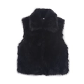 Women's black faux fur vest with large lapel and thick plush texture for winter style - Black