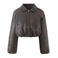 Braune wattierte Kunstleder Pufferjacke im Vintage-Stil mit Kordelzug für Damen - S / Dunkelbraun